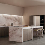 Modern L-Shape Kitchen with island in Caesarstone 4046 Excava Render|1686