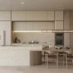 Caesarstone ICON 8251 Taj Whisper in modern one-wall kitchen with island