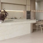 Caesarstone ICON 8251 Taj Whisper in modern one-wall kitchen with island